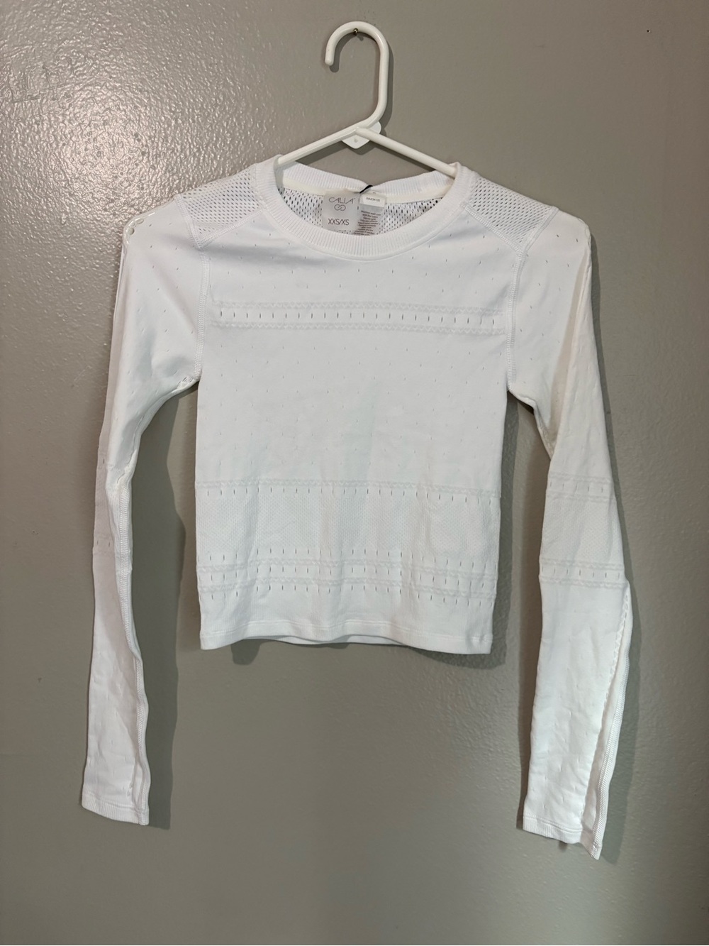 Alia White Long-Sleeve Knit Crewneck Top